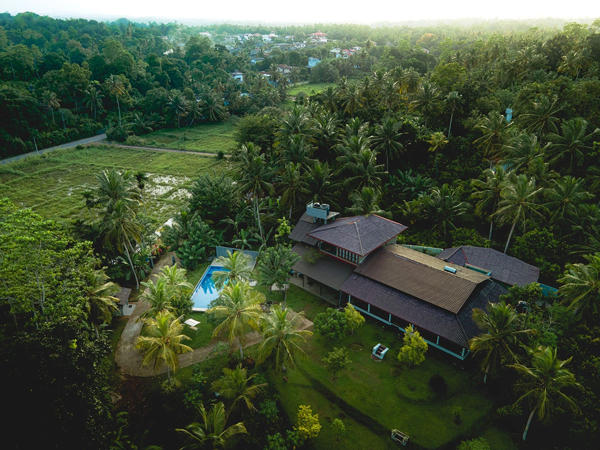 Aerial view of Villa Pavo cinnamon plantation near Ambalangoda